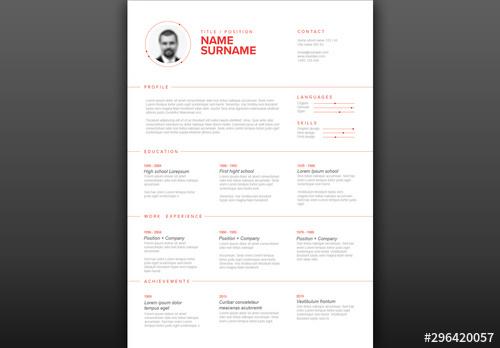 Resume Layout with Red Elements - 296420057