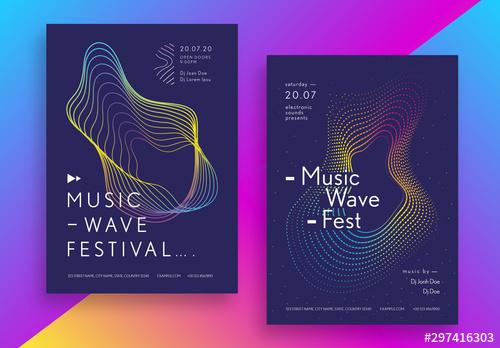 Music Festival Poster Layout Set with Geometric Shapes - 297416303