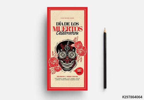 Dia De Los Muertos Flyer Layout with Mexican Skull Illustrations - 297864064