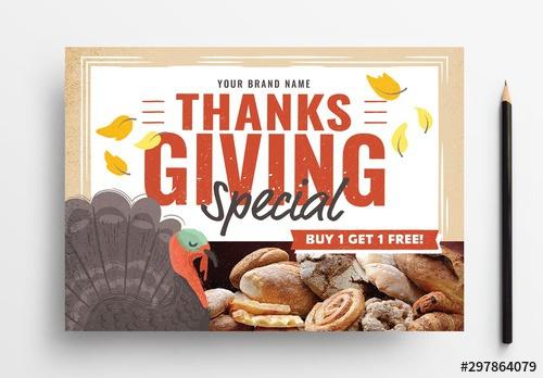 Thanksgiving Flyer Layout with Illustrated Turkey - 297864079