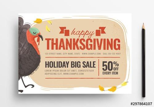 Thanksgiving Flyer Layout with Turkey Illustration - 297864107