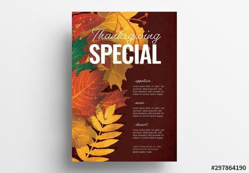 Thanksgiving Poster Layout with Fall Leaves - 297864190
