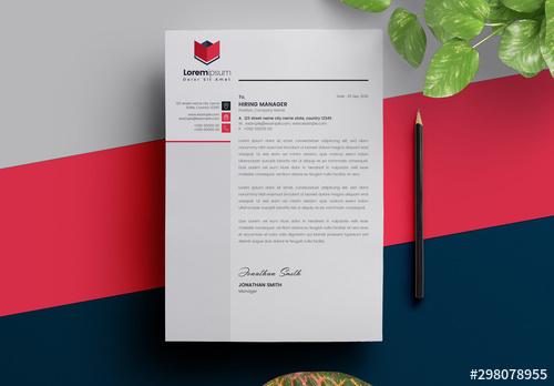Minimalist Letterhead Layout with Red Accent - 298078955