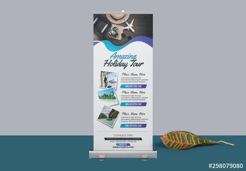 Roll Up Banner Layout with Blue Gradient Elements - 298079080