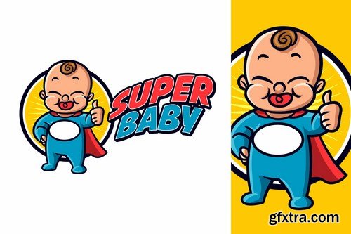Cartoon Superhero Cute Friendly Baby Mascot Logo
