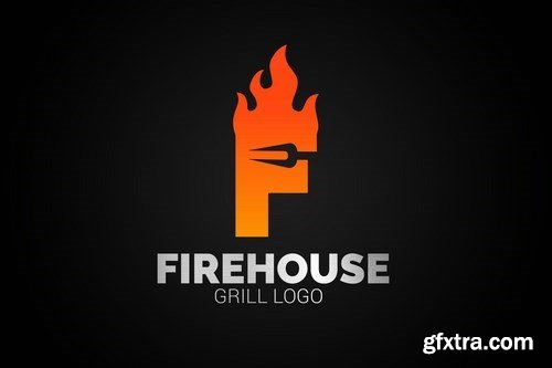 Letter F Fire Grill Logo