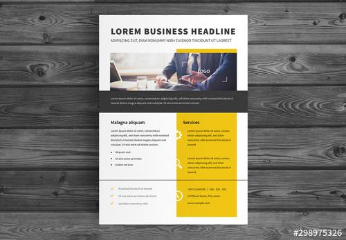 Corporate Flyer Layout with Yellow Elements - 298975326
