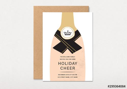 Holiday Party Card Layout with Champagne Bottle - 299364084
