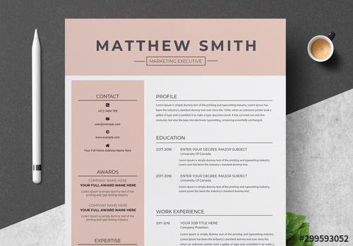 Pink Resume Layout with Cover Letter - 299593052