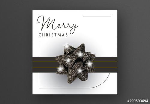 Square Christmas Card Layout with Black Bow and Sparkles Effect - 299593694