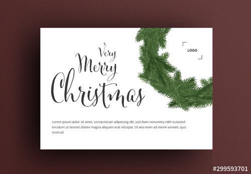 White and Green Card Layout with Christmas Decoration - 299593701
