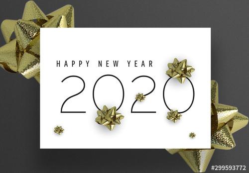 New Years Greeting Card Layout with Golden Stars Elements - 299593772
