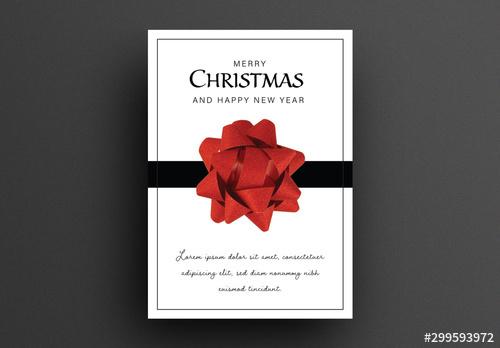 Christmas Card Layout with Big Red Star Bow Element - 299593972