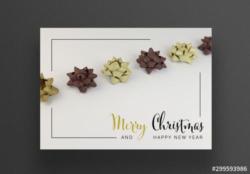 Christmas Card Layout with Photo of Gold and Brown Stars - 299593986