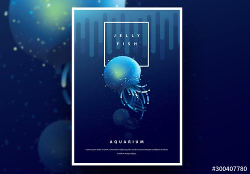 Aquarium Poster Layout with Blue Jellyfish - 300407780