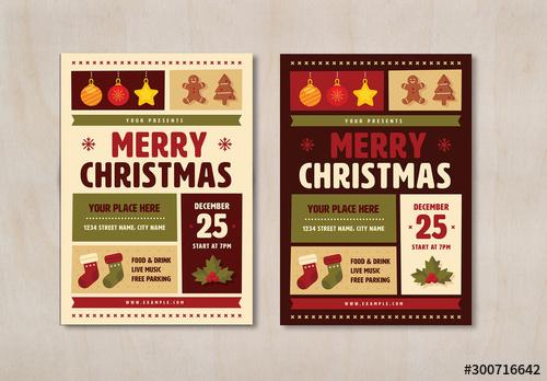 Christmas Party Flyer Layout with Graphic Elements - 300716642