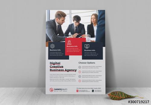 Corporate Flyer Layout with Blue and Red Block Elements - 300719217