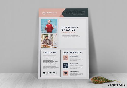 Business Flyer Layout with Pink and Blue Header and Accents - 300719447