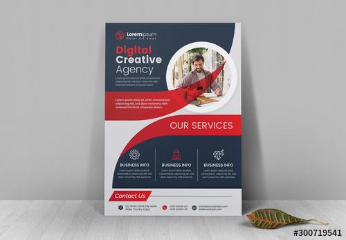 Business Flyer Layout with Red and Blue Wave Design - 300719541