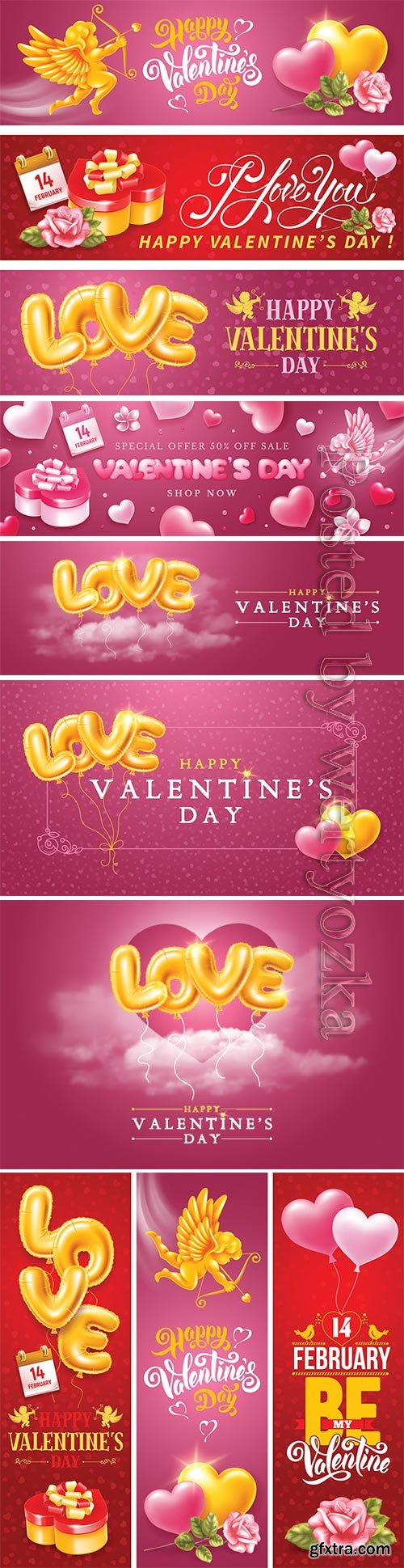 Happy Valentine\'s Day, vector hearts of couples in love # 3