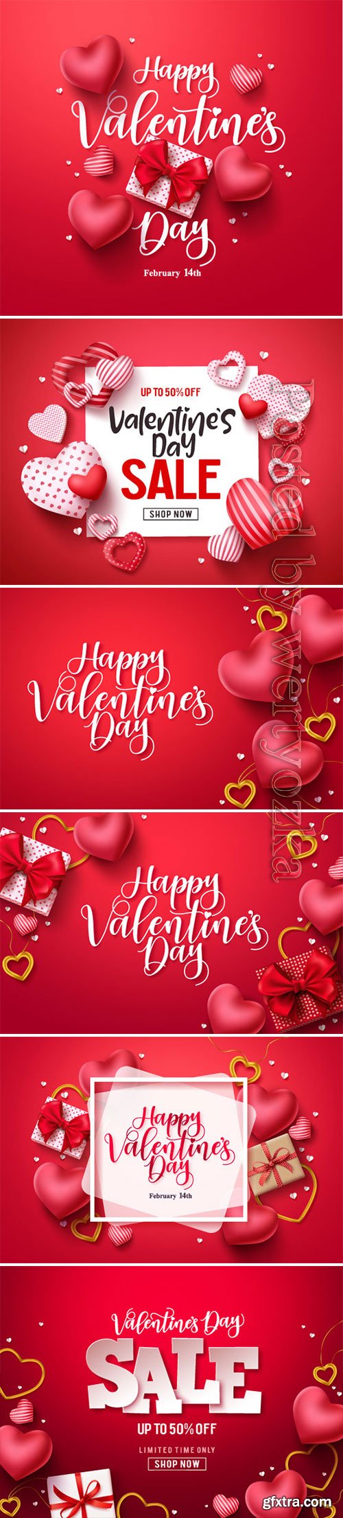 Happy Valentine\'s Day, vector hearts of couples in love