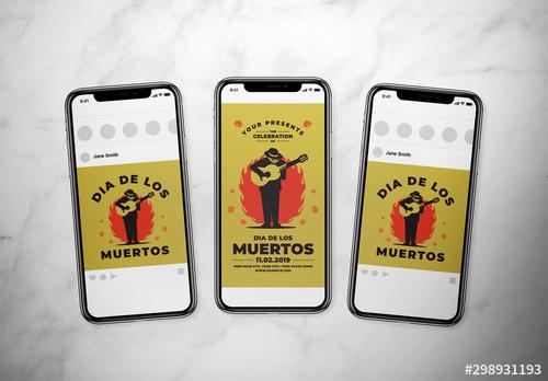 Dia De Los Muertos Event Flyer Layout with Illustrative Elements - 298931193