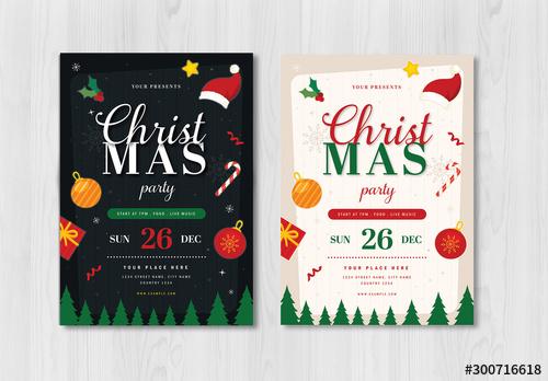 Christmas Party Flyer Layout with Graphic Elements - 300716618