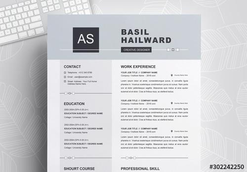 Professional Resume Layout with Gray Header - 302242250