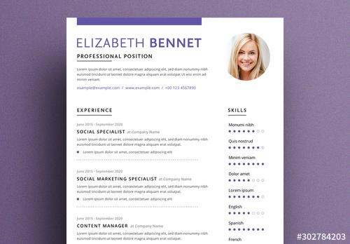 Resume Layout with Purple Accents - 302784203