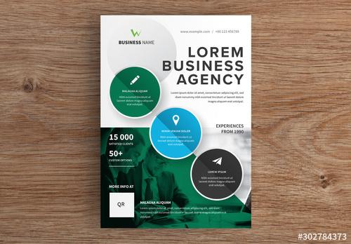 Business Flyer Layout with Circle Elements and Green Accents - 302784373