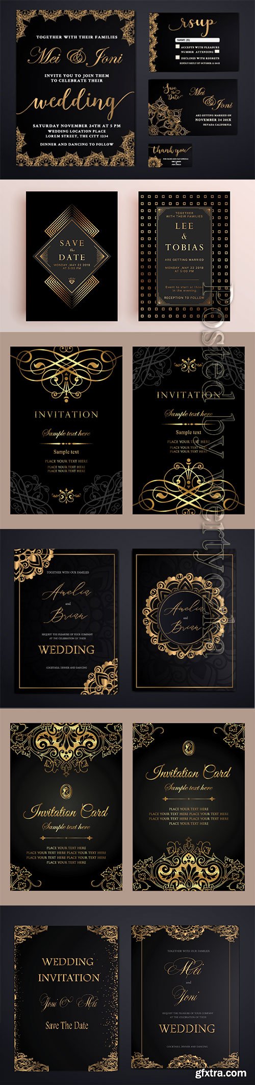 Invitation card luxury gold template design in vintage style