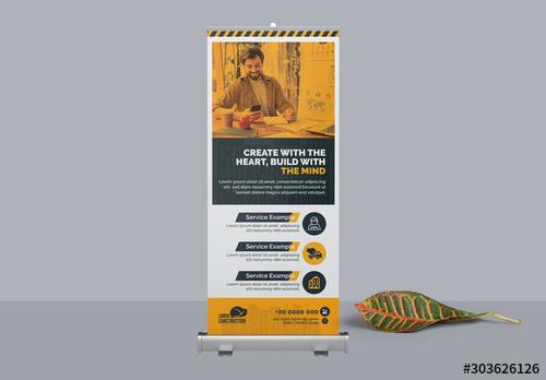 Construction Roll Up Banner Layout with Orange Accents - 303626126