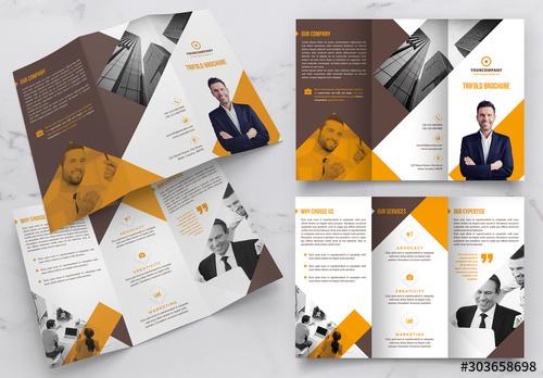 Trifold Brochure Layout with Orange Accents - 303658698