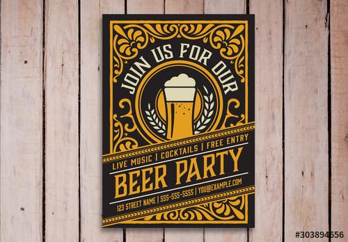 Vintage Beer Party Poster Layout - 303894656