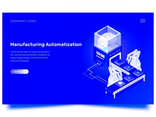 isometric manufacturing automation concept landing page