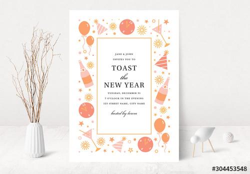 Toast the New Year Party Invitation Layout - 304453548