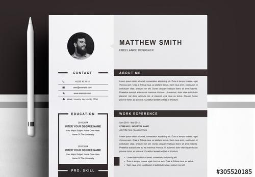 Resume Layout Set with Dark Gray Accents - 305520185