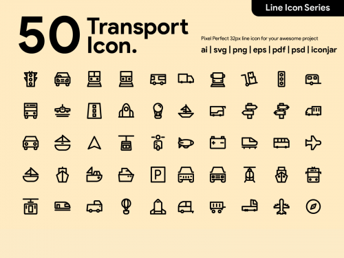 Kawaicon - 50 transportation Line Icon