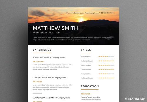 Resume Layout with Sunset Header - 302784146