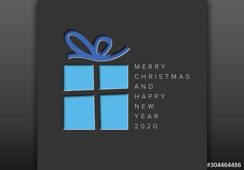 Minimalist Christmas Card Layout with Colorful Present - 304464486