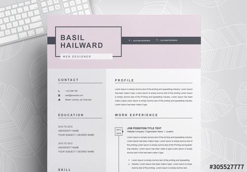 Resume Layout with Pink Header - 305527777