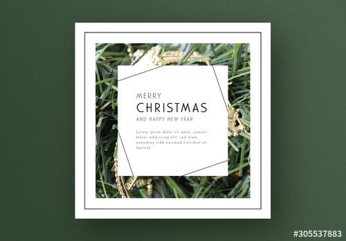 Seasonal Christmas Card Layout with Greenery Frame - 305537883