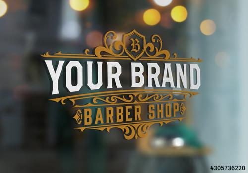 Vintage Barber Shop Logo Layout with Floral Elements - 305736220