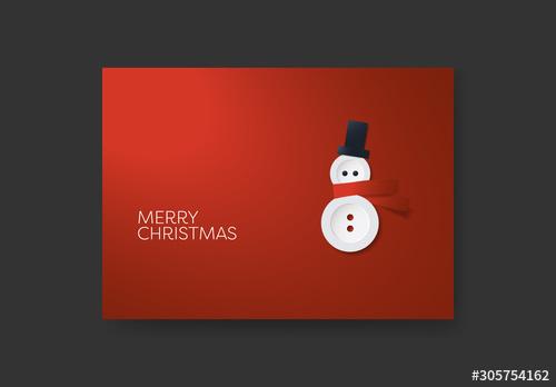 Christmas Card Layout with Button Snowman - 305754162