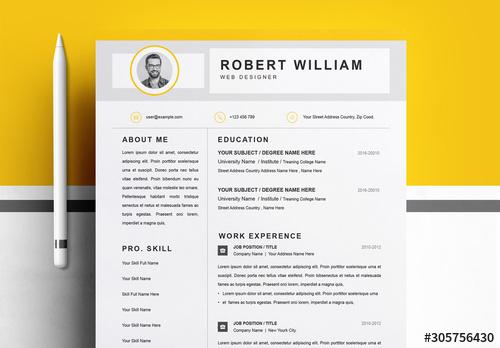 Modern Resume Template Layout with Photo - 305756430