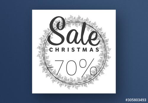 Christmas Sale Card Layout with Snowflakes Frame - 305803493