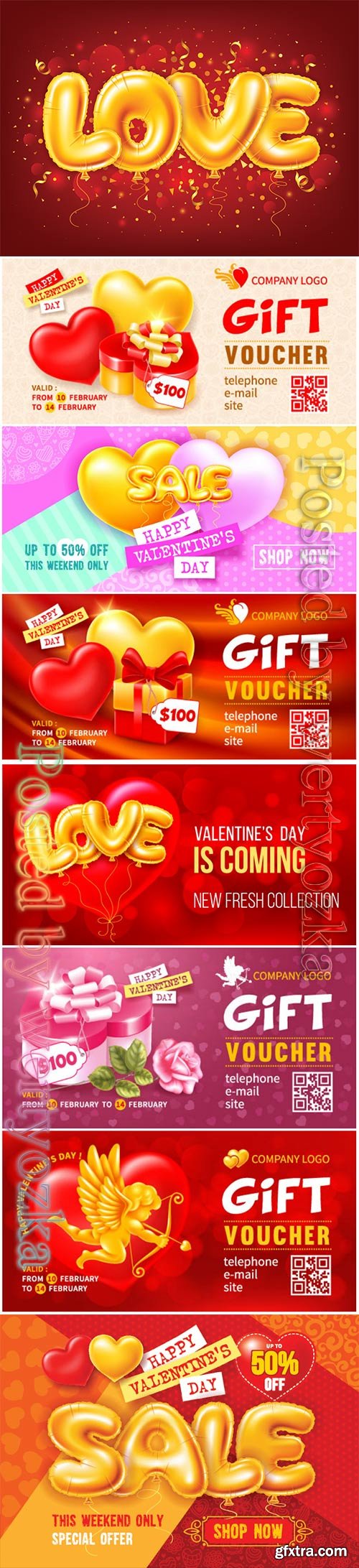 Happy Valentine\'s Day, gift voucher vector template