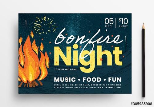 Bonfire Night Flyer Layout with Campfire - 305985908