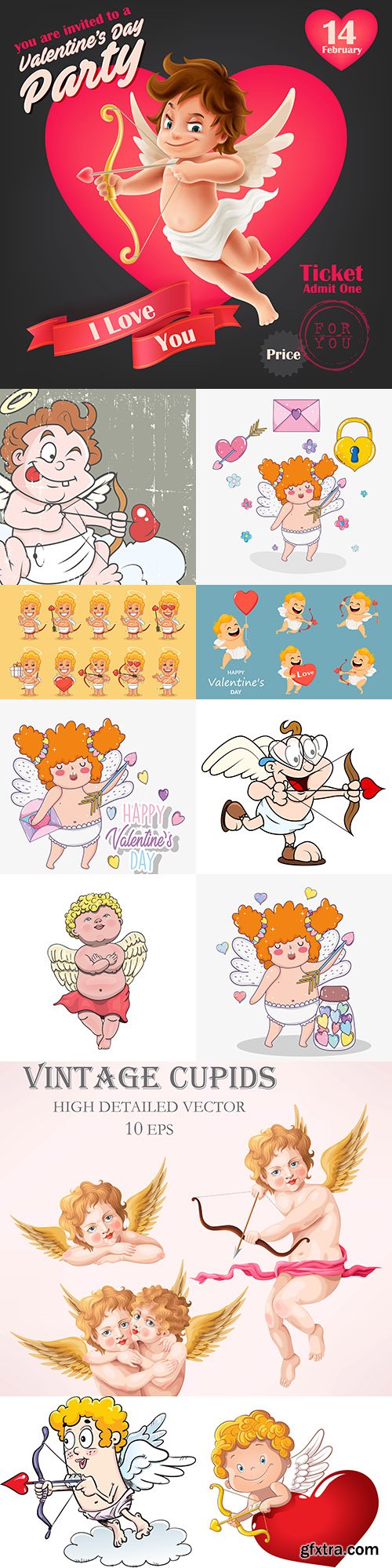 St. Valentine\'s day romantic cartoon cupid collection 3