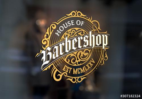 Vintage Barber Shop Logo Layout with Floral Elements - 307182324